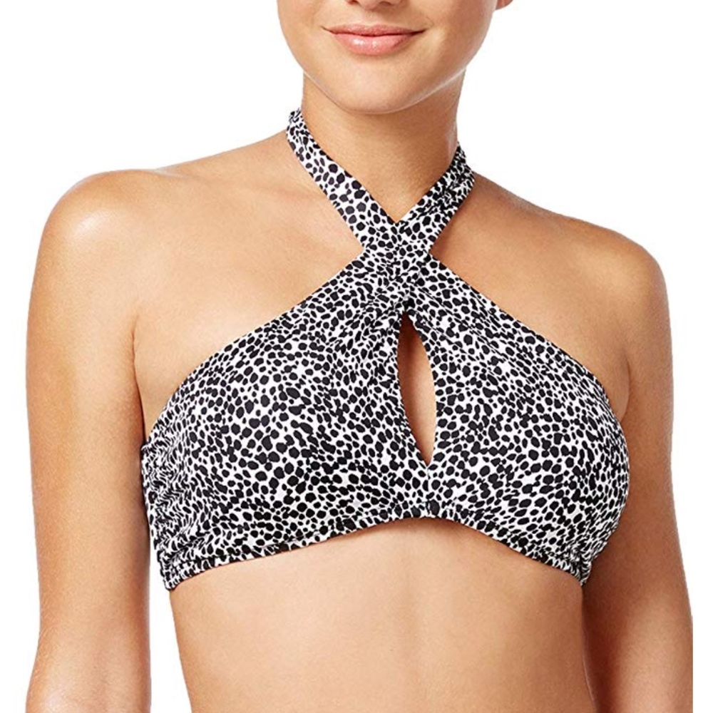 Bar III Leopard-Print High-Neck Bikini Top